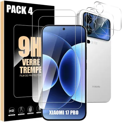 Image de 2 Verres Trempés et 2 Vitres Ecran Arrière pour Xiaomi 17 Pro, Protection 9H Rigide