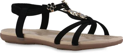 Produktbild von VAN HILL Damen Riemchensandalen Sandalen Zierperlen Strass Sommer Schuhe 841742, Farbe: Schwarz, Größe: 40