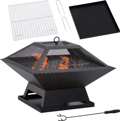 Zdjęcie produktu dla Outsunny miska ogniowa z osłoną przeciwiskrową ruszt grillowy kosz ogniowy palenisko do grillowania
