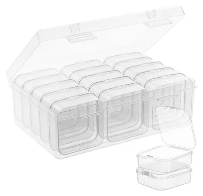 Obrázek produktu pro Organizér na korálky - Průhledné krabičky - Sada 16 kusů - 17 x 11 x 5,8 cm - Malé krabičky 5,1 x 5,1 x 2 cm