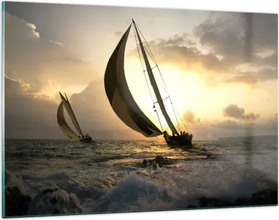 Produktbild von Bilder auf glas - Schiff Sonnenuntergang Sonne Landschaft - 120x80cm - Glasbilder - Wandbilder - Kunstdruck - Wanddekoration aus Glas - Glas Bilder - Wandbild auf Glas - GAA120x80-3158