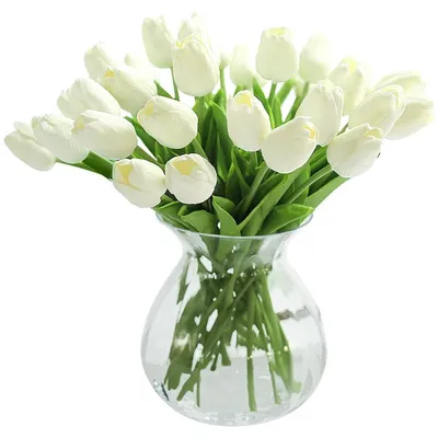 Produktbild von MODFU Künstliche Tulpen, Weiß, Einzelstiel, 10er Set, Dekoration für Zuhause, Hochzeit, Party, Blumenarrangement, Tischdeko