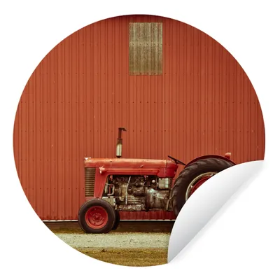 Produktbild von MuchoWow® Runde Wandtattoo - Wandsticker Tapete Aufkleber Traktor - Scheune - Rot - Bauernhof Ø 50 cm Selbstklebend und Repositionierbar - Wandaufkleber - Kreis - Wand Kreis - Wand Bild - Foto Tapete - Selbstklebende - Wohnzimmerdekoration - Wand Dekoration - Kinderzimmer