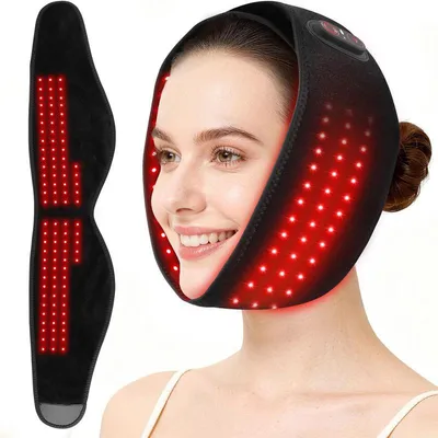 Produktbild von Wärmeband Gesicht mit Rotlicht, Kabellose massagegerät gesicht mit 100 LED-Lichtern, 660 nm, 40–60 °C, 5000 mAh Akku, für Kiefer, Nacken und Handgelenk