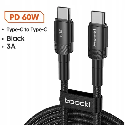 Produktbild von Toocki USB-C auf USB-C Kabel 60W 2m Schwarz