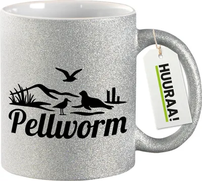 Produktbild von Huuraa Glitzertasse Pellworm Strandmotiv 330ml Silber Keramik Kaffeebecher Geschenkidee