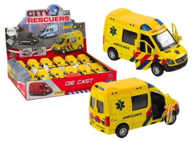 Obrázok produktu pre Ambulancia 1:32 Otváranie dverí Svetlá Zvuky Pohon Žltá