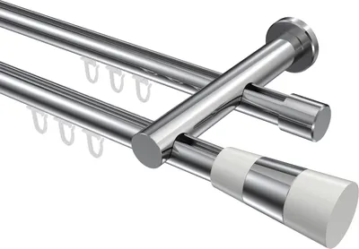 Produktbild von Interdeco Innenlaufstange / Gardinenstange mit Innenlauf Chrom, Typ Platon Tanara (Konus Bicolor), 20 mm Ø 2-läufig, 420 cm