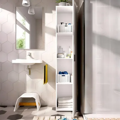 Produktbild von Mehrzweck-Kleiderschrank Dfuzat, Multifunktionaler Besenhalterschrank, Hoher Mehrzweck-Kleiderschrank mit 1 Tür, 39 x 35 x 190 cm, Weiß