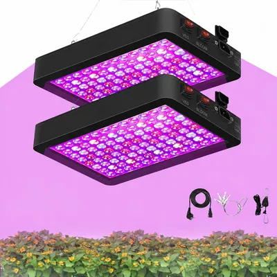 Image de 2 lampes LED à spectre complet de 287 LEDs, lumière rouge et bleue pour les plantes, lampe de croissance pour les plantes d'intérieur, idéale pour les serres et l'hydroponie, couleur noire