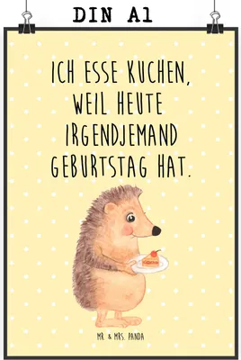 Produktbild von Mr. & Mrs. Panda Bild Igel Kuchenstück DIN A1 - Gelb Pastell - Geschenk, Wandbild, Geburtstagskuchen, Kuchen Backen, wanddruck, wanddeko, Lustige Sprüche, Torte, drucke