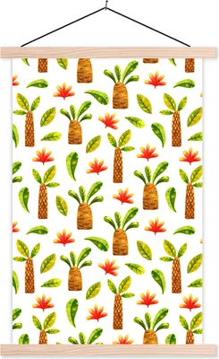 Produktbild von MuchoWow® Textilposter Dschungel - Palme - Blätter 120x180 cm mit holzfarbenen Rahmen - Textil-Plakat