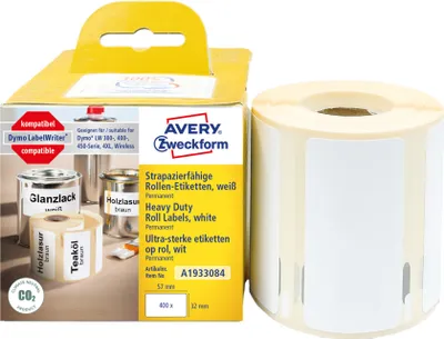 Produktbild von Avery Zweckform A1933084, Rollen-Etiketten, 32 x 57  mm, 400 Etiketten / 1 Rolle, weiß