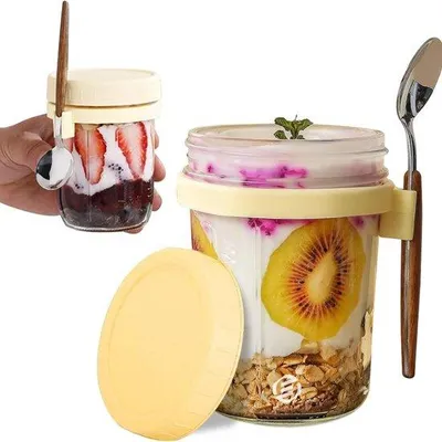 Produktbild von Übernight-Haferflocken-Schüsselchen-Set, Marmelade-Glas, Müsli-Behälter, Frühstück