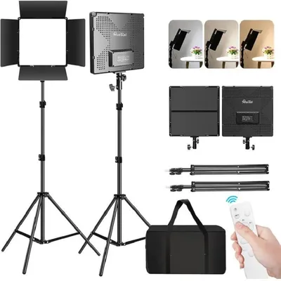 Produktbild von LED Videolicht Set - 2er Kit 33 cm Panelleuchten - 110 W 720 LEDs - 2500–8500K - Bi-Color - Dimmbar 0–100 % - Für Video Foto Studio