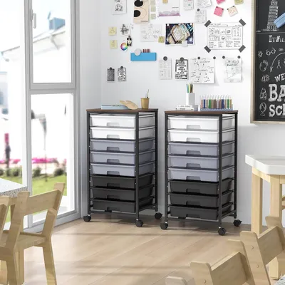Produktbild von Geräumiger Aufbewahrungstrolley mit 8 Schubladen und Holzoberfläche für Wohnzimmer, Schlafzimmer und Büro