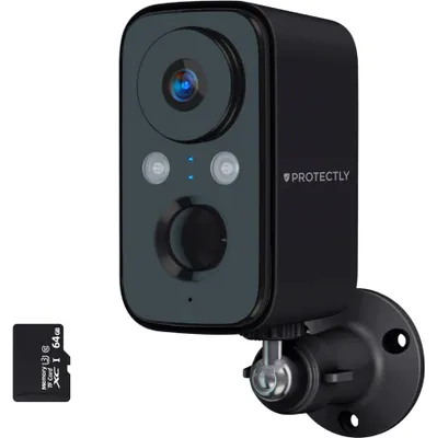 Produktbild von Protectly® 2K Überwachungskamera kabellos – Akku WLAN Kamera außen/innen, Nachtsicht, Zwei-Wege-Audio, 64GB SD & IP66