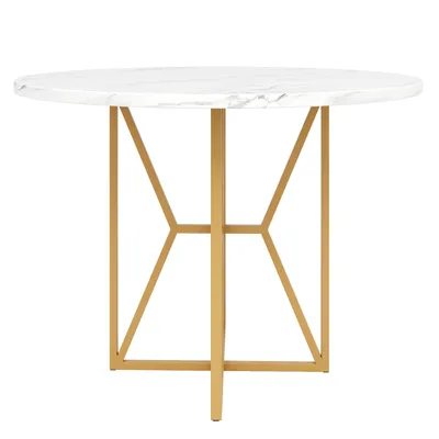 Produktbild von okwish Esstisch Runder Esstisch Küchentisch,Marmortisch für 4-6 Personen,MDF-Marmor-Tischplatte, goldene Tischbeine,Gold und Weiß