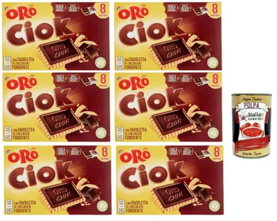 Produktbild von Oro Ciok Biscotto fondente, Kekse Mit dunkler Schokoladentafel, einfacher und köstlicher Snack, natürliche Faserquelle, 6x 200 g + Italian Gourmet polpa 400g
