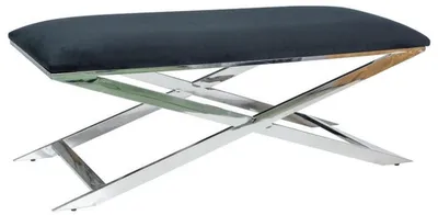Produktbild von Casa Padrino Luxus Sitzbank Schwarz / Silber 120 x 45 x H. 45 cm - Gepolsterte Samt Bank mit verchromtem Edelstahl Gestell