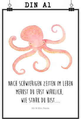 Produktbild von Mr. & Mrs. Panda Bild Tintenfisch DIN A1 - Weiß - Geschenk, typografie poster, Wanddekoration, Meerestier, Wasser, Kunstdruck, Ozean, Plakat, Krake, Meer, Wandbild
