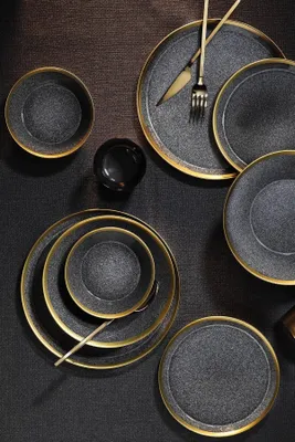 Produktbild von Hermia Concept, FRZ16YS856A13520, Essservices, Tafelservice (16-teilig), Schwarz, Porzellan, 25 x 25 x 2,5 cm