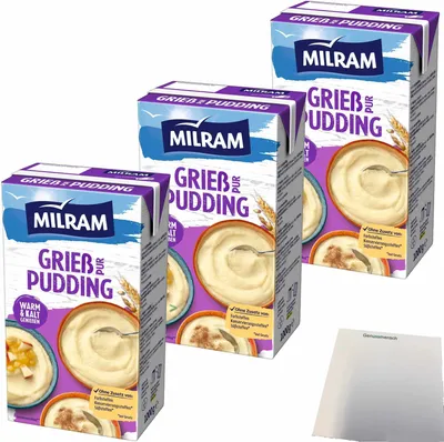 Produktbild von Milram Grieß-Pudding Pur warm und kalt zu genießen 3er Pack (3x1000g Packung) + usy Block