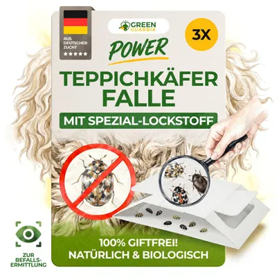 Produktbild von Green Guardia Teppichkäfer Falle mit Spezial-Lockstoff – 3x Fallen – Teppichkäfer bekämpfen, chemiefreie Alternative zu Teppichkäfer Pheromonfalle