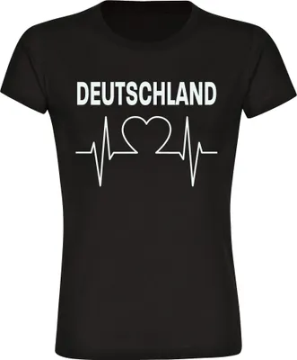 Produktbild von multifanshop Damen T-Shirt - Deutschland - Herzschlag, schwarz, Größe S