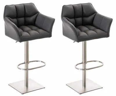 Produktbild von CLP 2er Set Barhocker Damaso Kunstleder drehbar und höhenverstellbar | Farbe grau Gestell Farbe edelstahl