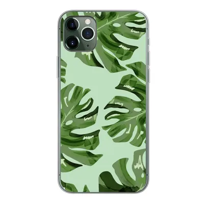 Produktbild von MuchoWow® Handyhülle Schutzhülle Hülle für iPhone 11 Pro Max Blätter - Tropisch - Pastell Silikon Softcase Handy Hülle - Schutz