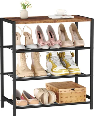 Produktbild von Schuhregal Schuhschrank offen, 4 Ebenen mit Ablage, Schuhablage, 59 x 30 x 63 cm, Holz Metall Schuhständer,Schuhaufbewahrung,für Flur Eingangsbereich