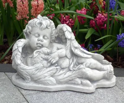 Immagine prodotto di Casa Padrino Scultura Decorazione da giardino Art Nouveau Angelo Grigio 46 x 25 x H. 27 cm - Elegante figura in pietra per la decorazione del giardino - Accessori per la decorazione del giardino Barocco e Art Nouveau