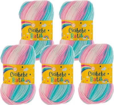 5 x 100g Farbverlaufsgarn Cicibebe Batik Strickgarn Winterwolle Häkelgarn mehrfarbig 5 Babywelt