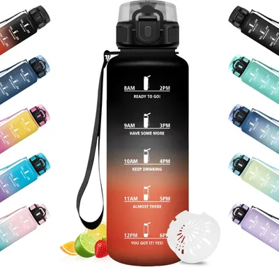 Imagen del producto de Botella de agua con indicador de tiempo, de 1,5 litros, a prueba de fugas, ideal para deportes y actividades al aire libre