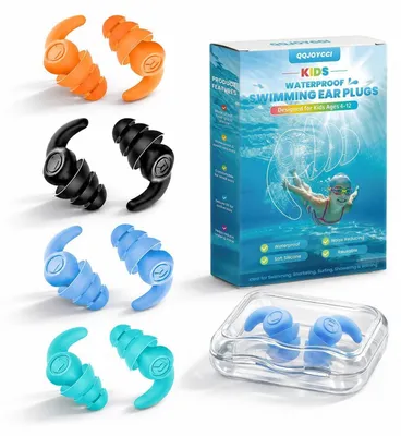 Obrázok produktu pre Štuple do uší do bazéna pre deti, 4 páry, vodotesné, opakovane použiteľné, silikónové, vhodné pre deti vo veku 4-12 rokov