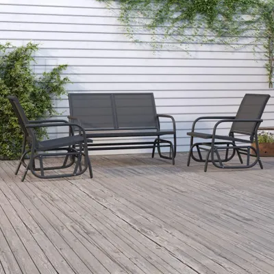 Produktbild von PUEAZU 3-tlg. Garten-Lounge-Set Schaukel Schwarz Textilene und Stahl - Hollywoodschaukeln &2893