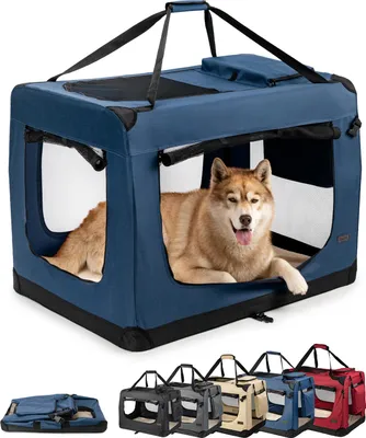 Obrázek produktu pro skládací přepravní box pro psy lionto, pevný látkový box se síťovanými vložkami, ideální do auta, na cesty a k veterináři, 101x69x70 cm, tmavě modrý