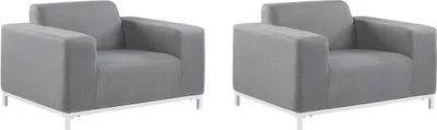 Produktbild von BELIANI Sessel 2er Set Grau Stoff Polsterbezug schnelltrocknend Aluminium Gestell weiß mit Armlehnen Indoor Outdoor Wohnzimmer Garten Terrasse Balkon