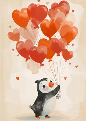 Produktbild von Plakat 50x70cm Pinguin mit Ballons