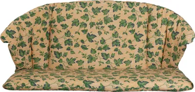 A cushion for a garden bench with a leaf pattern.