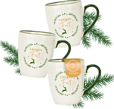 Produktbild von Weihnachtstassen 3er Set Frohes Fest, Kaffeetassen 360 ml