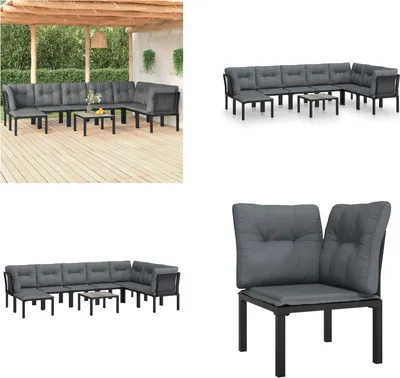 Produktbild von vidaXL 9 tlg. Garten Lounge Set Schwarz und Grau Poly Rattan - Garten Lounge Set - Garten Lounge Sets - Lounge Set - Gartenmöbel Set