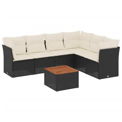 Produktbild von vidaXL 7-tlg. Garten-Sofagarnitur mit Kissen Schwarz Poly Rattan