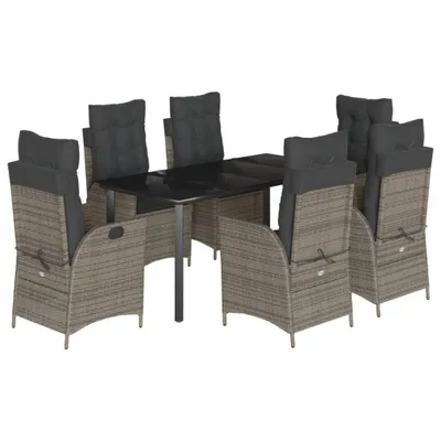 Obrázek produktu pro vidaXL 7dílný zahradní jídelní set s polštáři Grey Poly Rattan