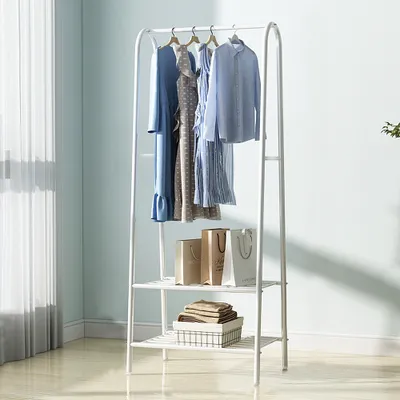 Image de Portemanteau en acier - avec 2 étagères pour les chaussures - L 59,5 x P 36,5 x H 160 cm - blanc
