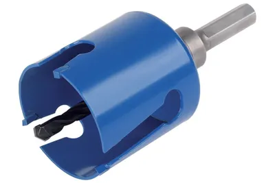 Produktbild von wolfcraft GmbH 5962000, Einzelbild, Bohrer, Mauerziegel, Gipskarton, Kunststoff, Porenbeton, Kachel, Holz, Blau, Hartmetall-bestücktes Wolfram (TCT), Sechskantschaft