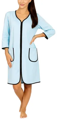 Imagen del producto de Bata de baño para mujer Aquarti, bata de estar por la casa con cremallera, ligera, manga 3/4, color: turquesa, talla: XL