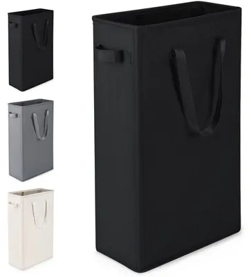 Image de Panier à linge pliable, design slim, avec poignées, 45 litres, 39 x 19 x 61 cm, couleur noire