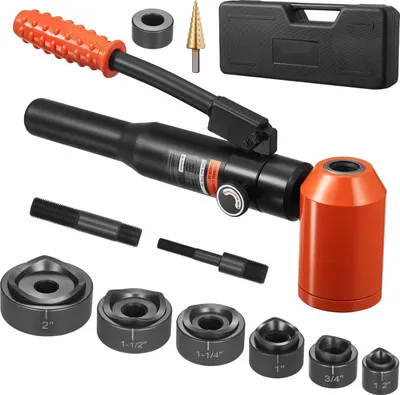 Obrázek produktu pro Hydraulický děrovač plechu – sada děrovačů 10 t – velikost otvorů 12,7–50,8 mm – 6 matric – pro rozvaděče a plechy
